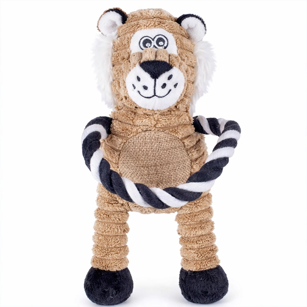 Juguete león con chirriador y cuerda